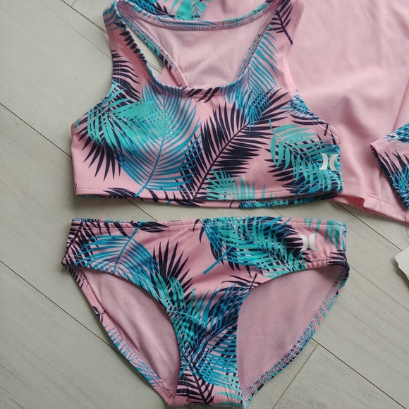 HURLEY NEW girls Pink Palms Rashguard Bikini Set - Picture 5 of 12